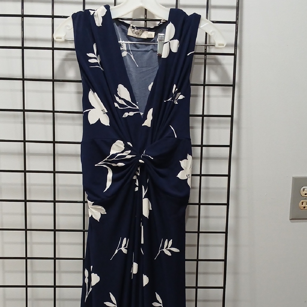 Eliza J Blue and White Maxi Sundress with Plunge Neckline
